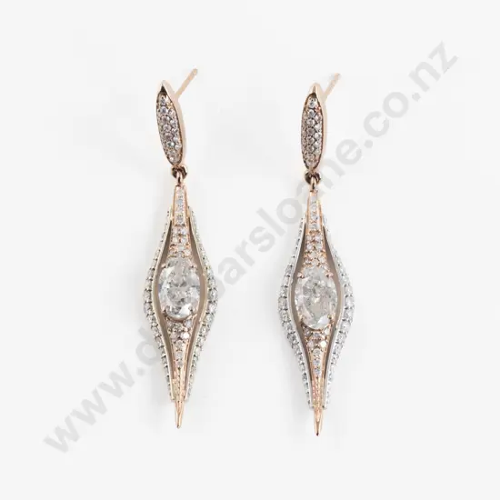 14ct Rose and White Gold 154Stone Diamond Pendant Drop Earrings