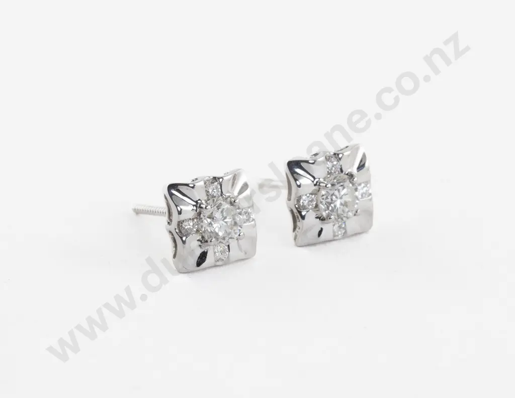 18ct White Gold Ten Stone Diamond Stud Earrings Image 1++