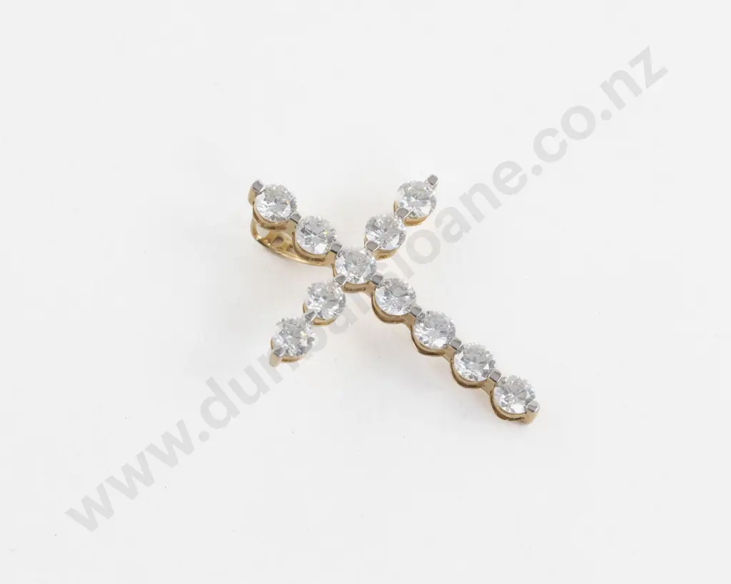 14ct Eleven Stone Diamond Cross Pendant Image 1++