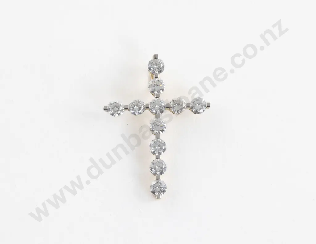 14ct Eleven Stone Diamond Cross Pendant Image 1++