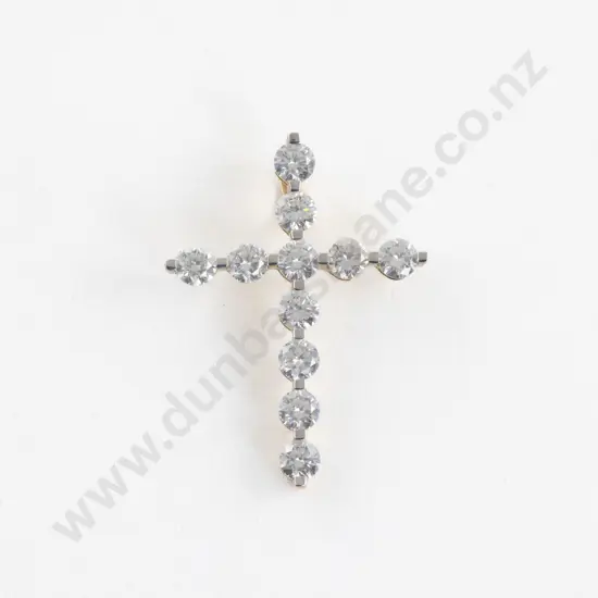 14ct Eleven Stone Diamond Cross Pendant