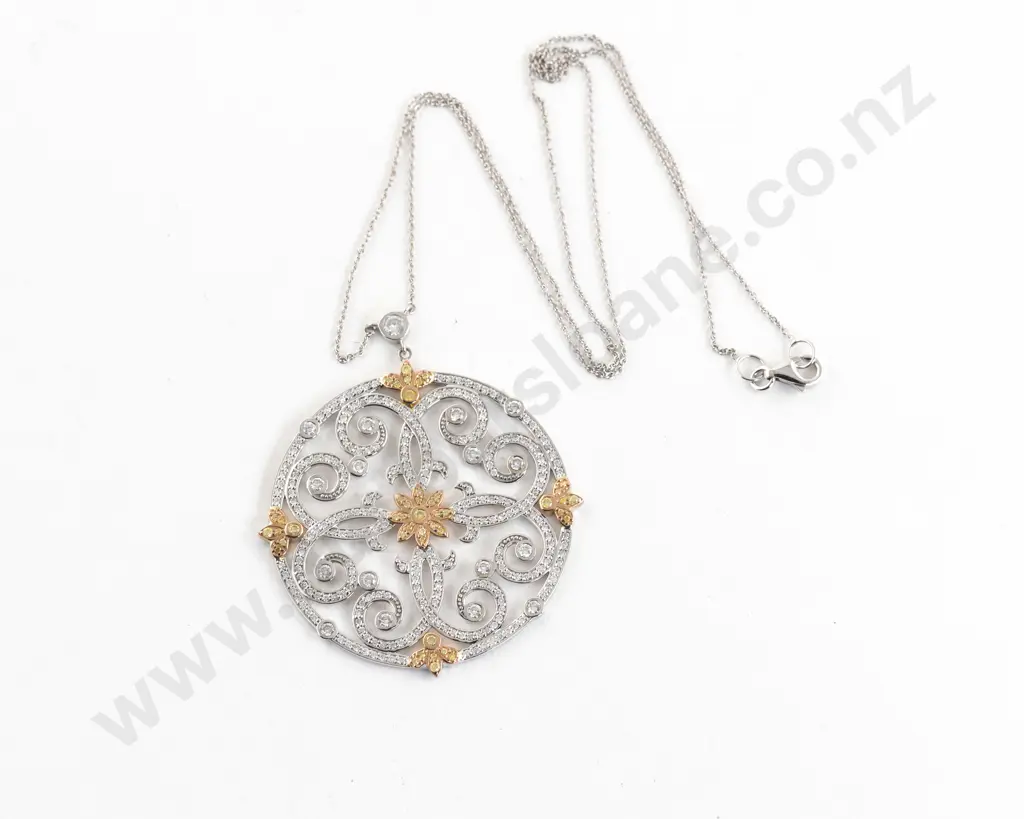 14ct White and Yellow Gold Fancy Yellow Diamond Cluster Pendant Image 1++