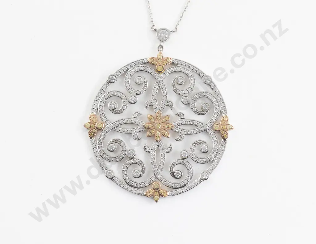 14ct White and Yellow Gold Fancy Yellow Diamond Cluster Pendant Image 1++