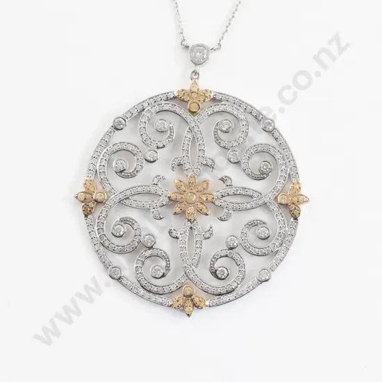 14ct White and Yellow Gold Fancy Yellow Diamond Cluster Pendant