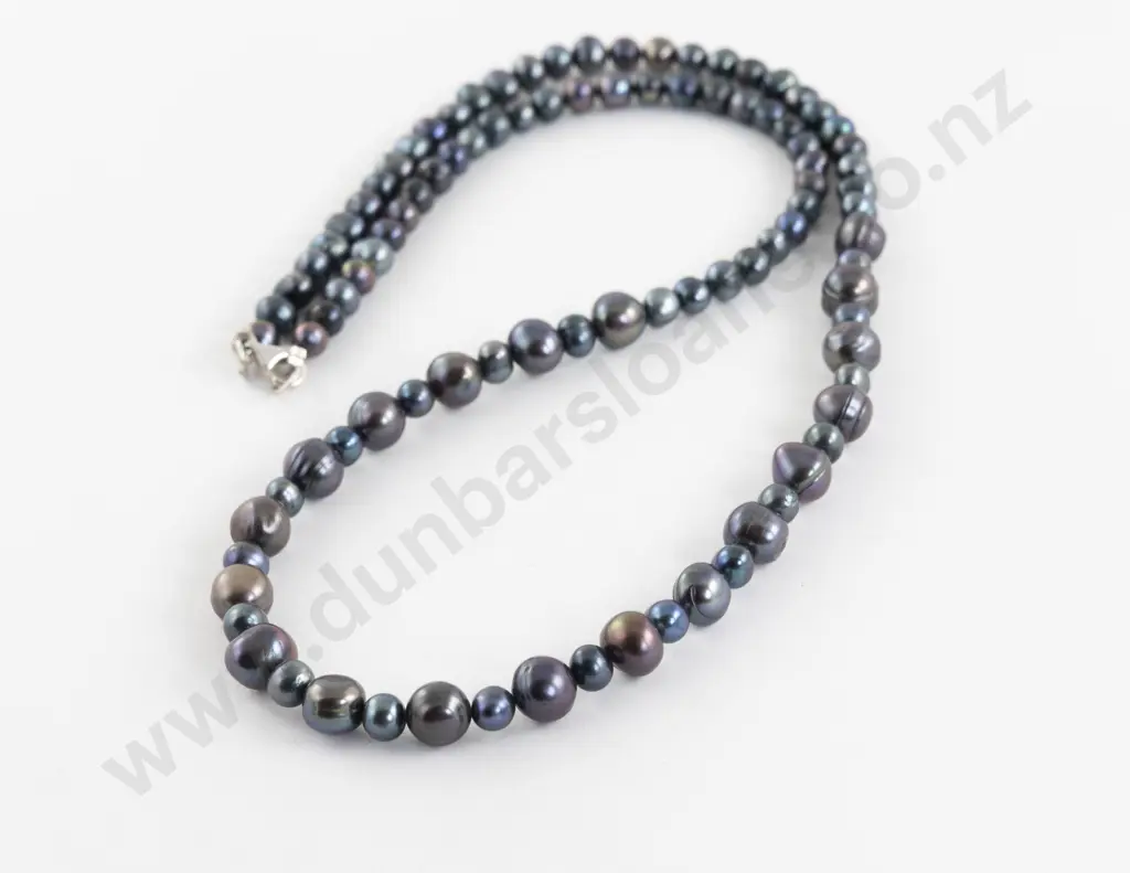 Single Strand Black Freshwater Pearl Necklace Image 1++