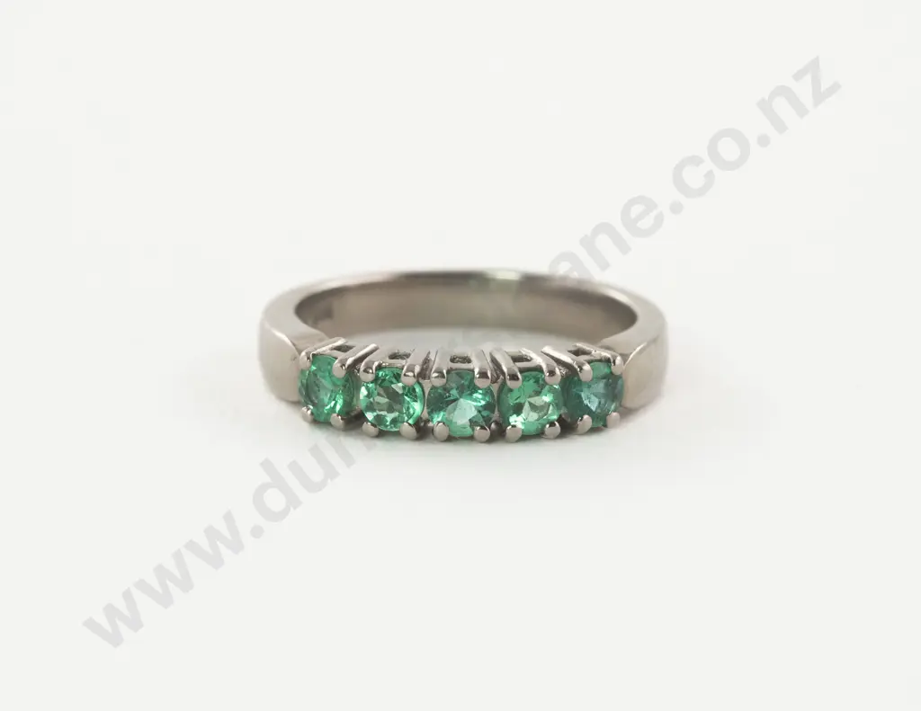 18ct White Gold Five Stone Emerald Eternity Band Image 1++
