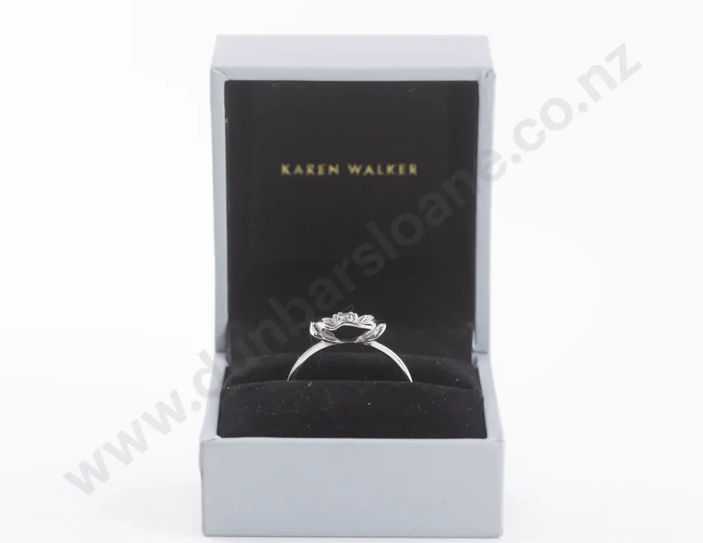 NZ Karen Walker 9ct White Gold Single Diamond Pansy Ring Image 1++