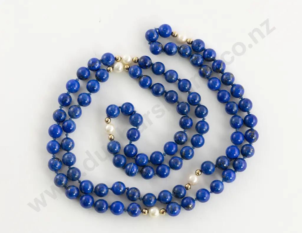 Single Strand Uniform Lapis Bead Necklace Image 1++
