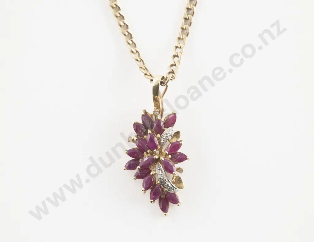 14ct 20Stone Ruby and Diamond Cluster Pendant Image 1++