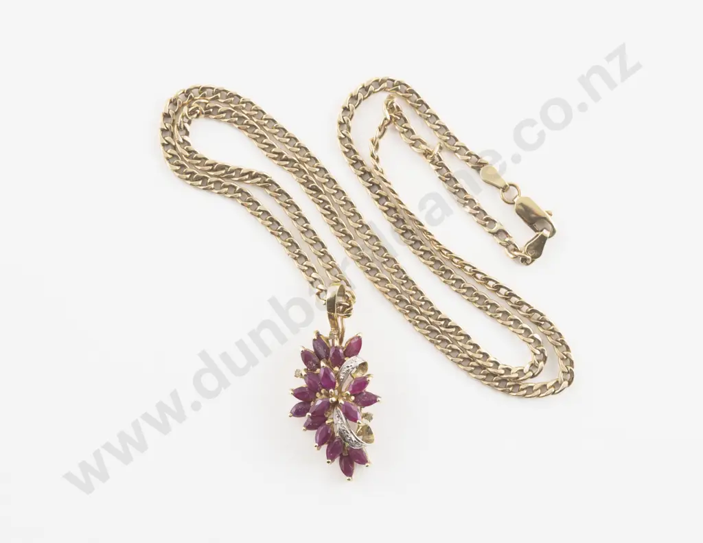 14ct 20Stone Ruby and Diamond Cluster Pendant Image 1++