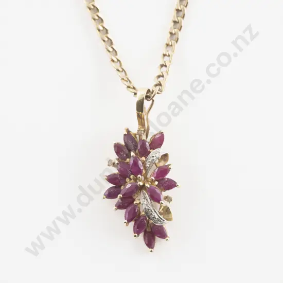 14ct 20Stone Ruby and Diamond Cluster Pendant