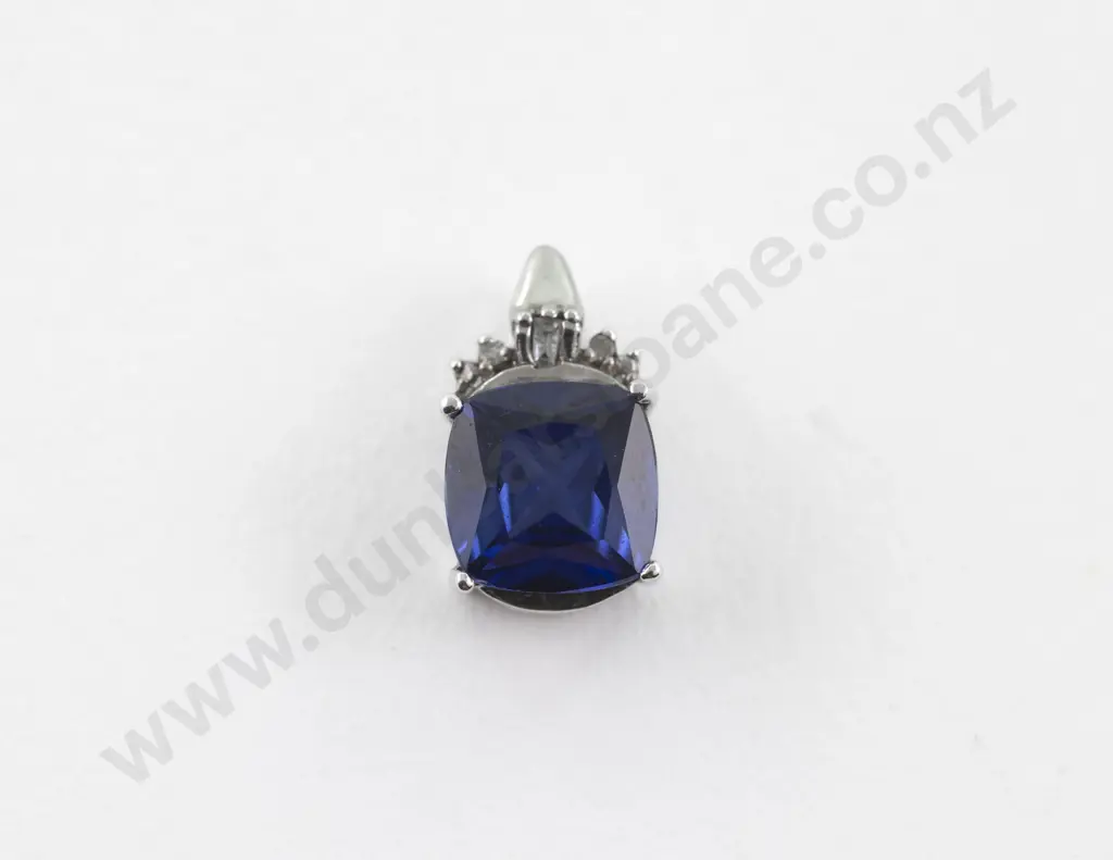 9ct White Gold Single Topaz and Diamond Pendant Image 1++