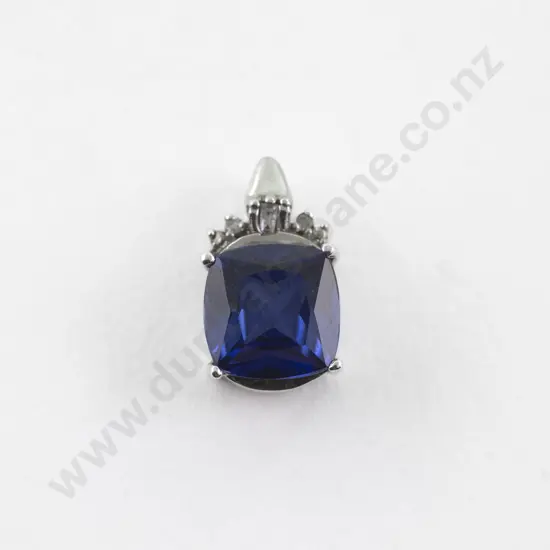 9ct White Gold Single Topaz and Diamond Pendant