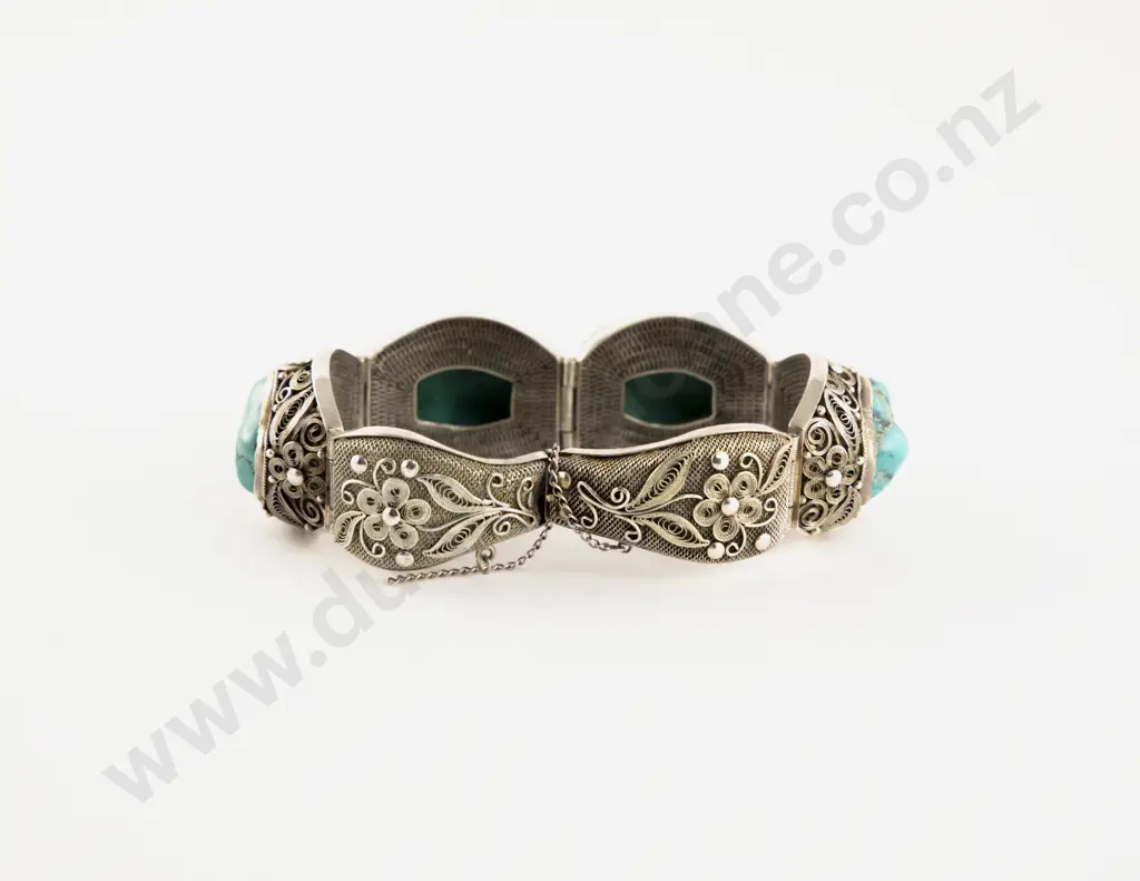 Filigree Silver and Turquoise Bracelet Image 1++