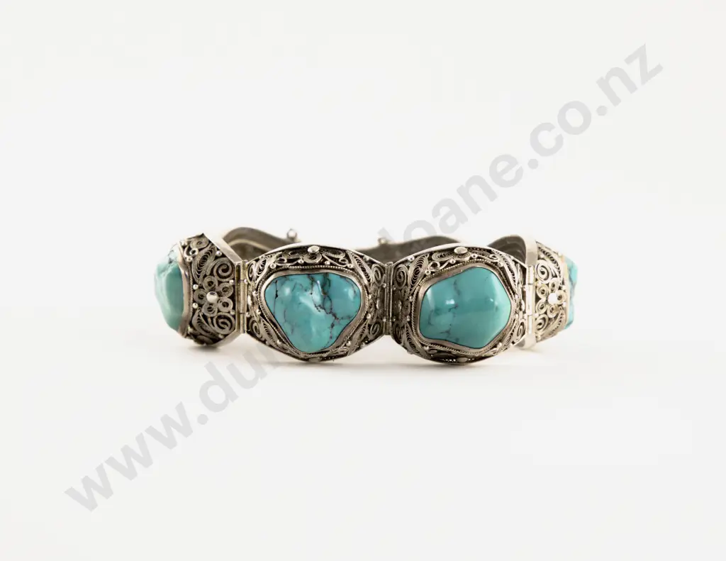 Filigree Silver and Turquoise Bracelet Image 1++