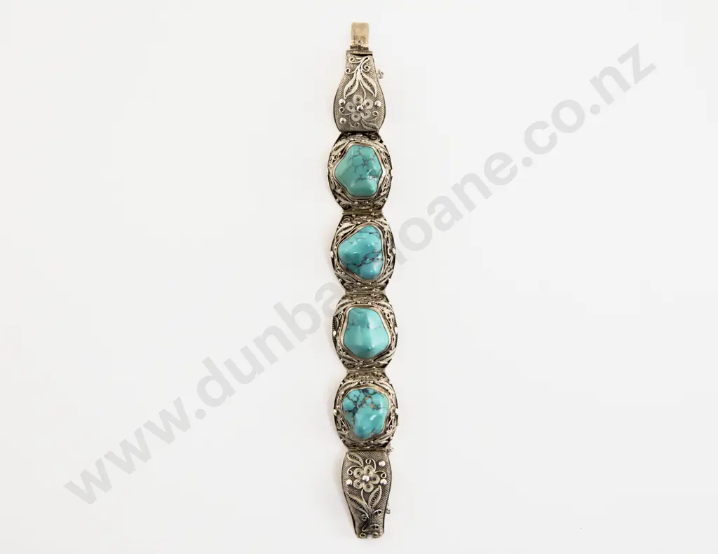 Filigree Silver and Turquoise Bracelet Image 1++