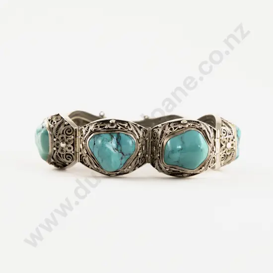 Filigree Silver and Turquoise Bracelet