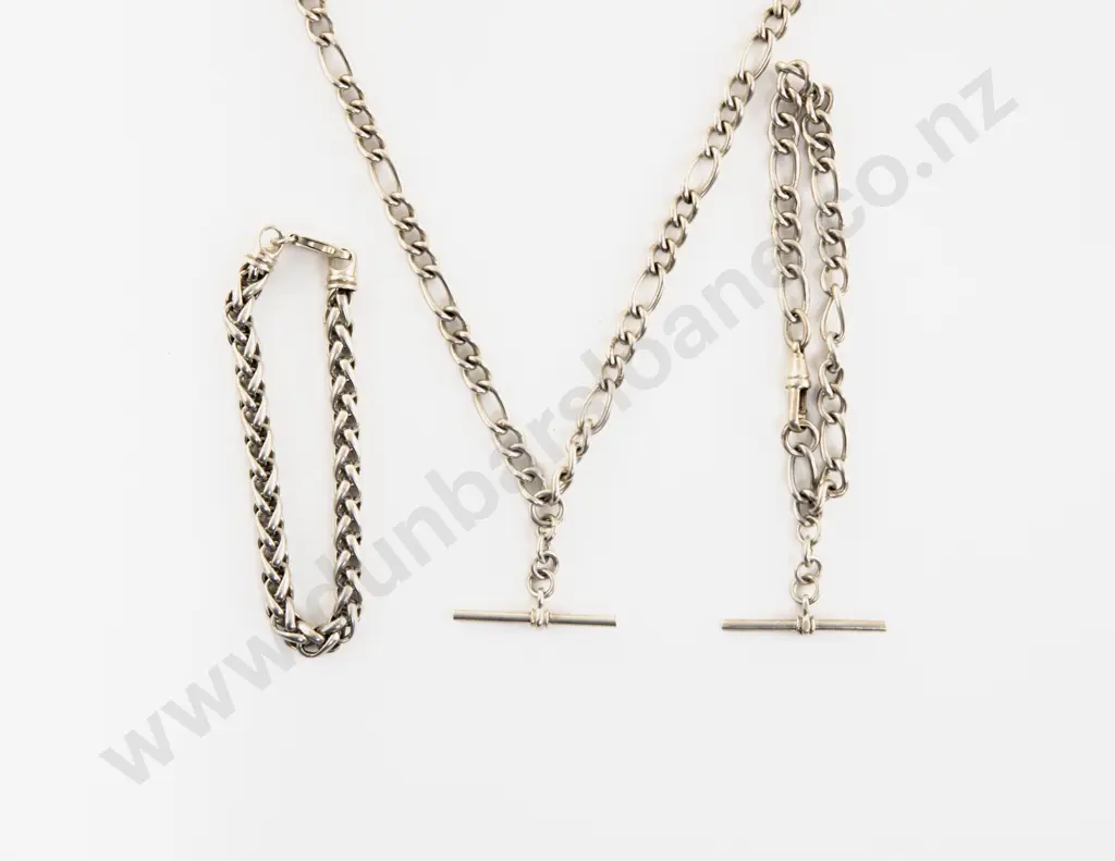 S/S Mixed Curb Link Neck Chain and Two Bracelets Image 1++