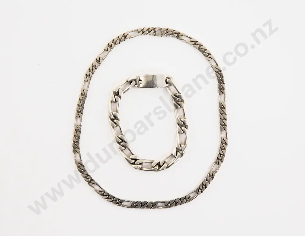 S/S Fancy Link Neck Chain with .925 Mexican Silver Bracelet Image 1++