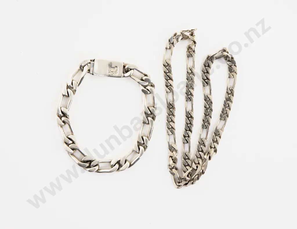 S/S Fancy Link Neck Chain with .925 Mexican Silver Bracelet Image 1++