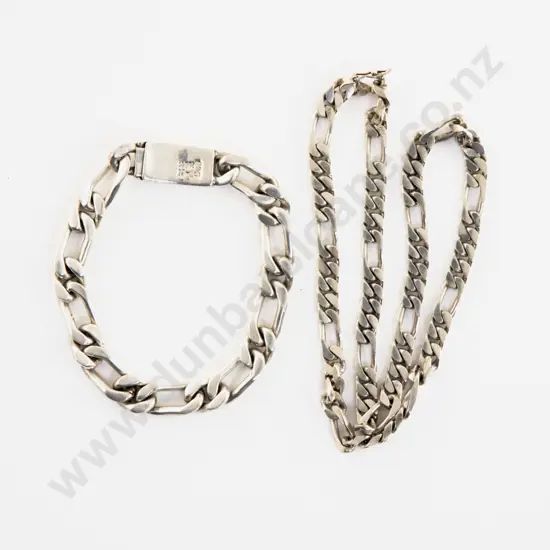 S/S Fancy Link Neck Chain with .925 Mexican Silver Bracelet