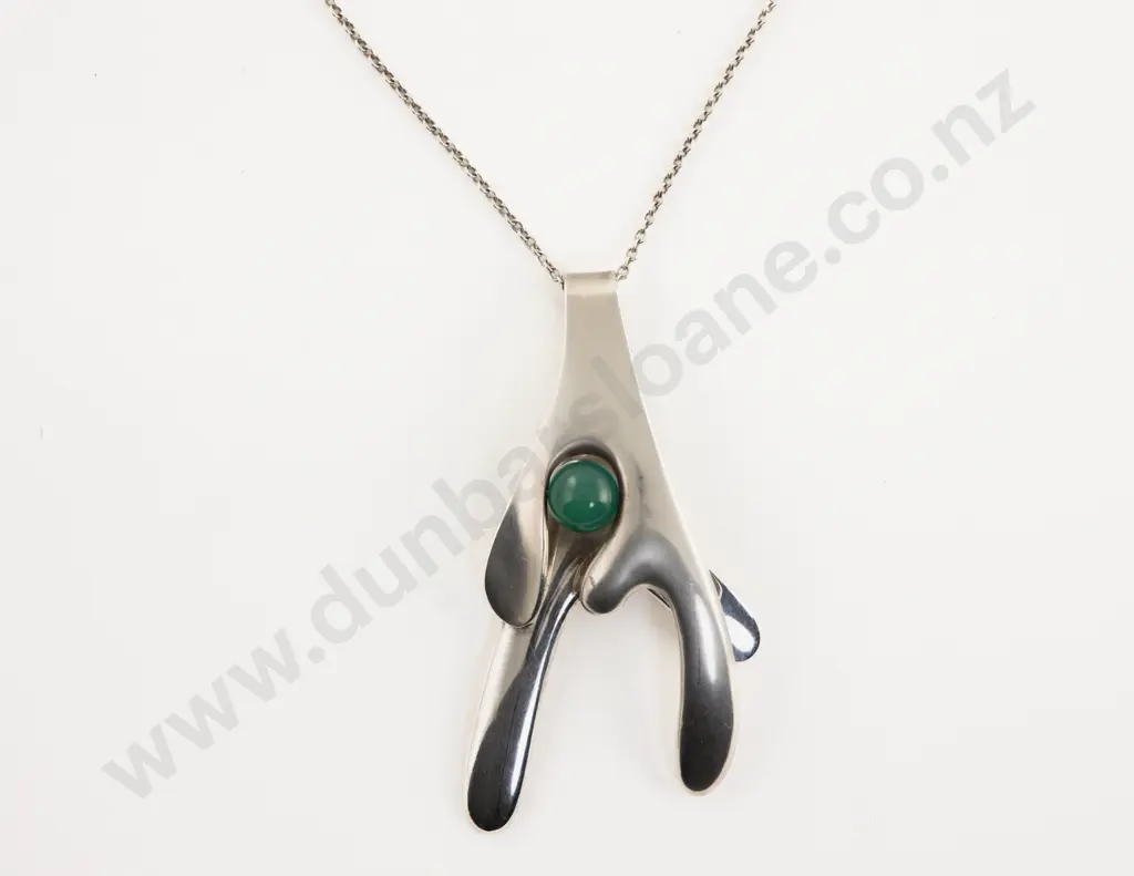C1970 Finland Elis Kauppi S/S and Chrysoprase Pendant Image 1++