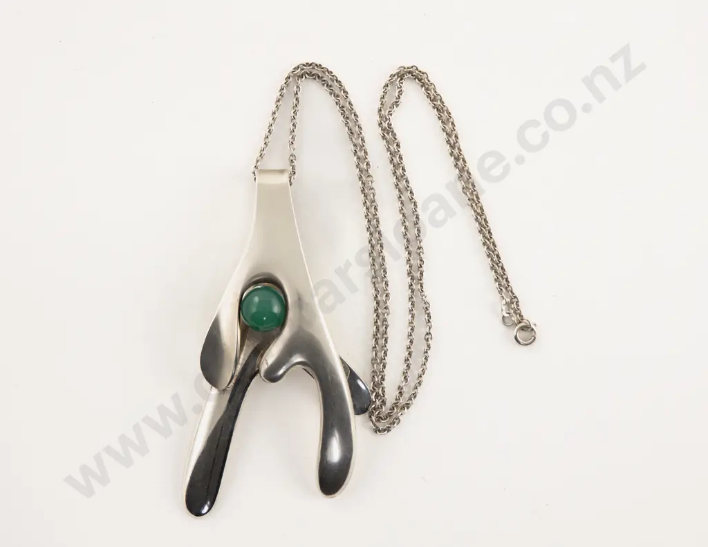 C1970 Finland Elis Kauppi S/S and Chrysoprase Pendant Image 1++