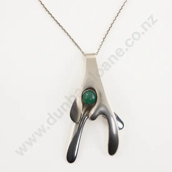 C1970 Finland Elis Kauppi S/S and Chrysoprase Pendant