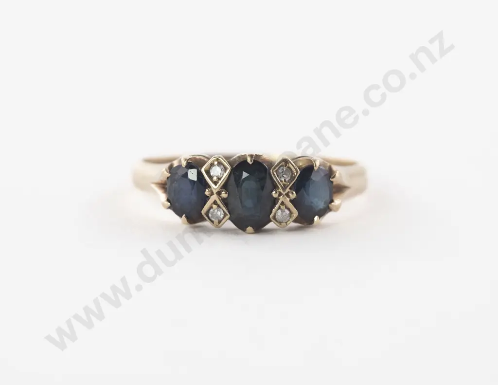 9ct Seven Stone Sapphire and Diamond Bridge Ring Image 1++