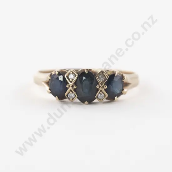 9ct Seven Stone Sapphire and Diamond Bridge Ring