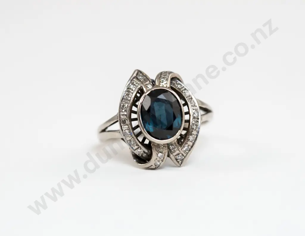 Palladium 24stone Sapphire and Diamond Cluster Ring Image 1++