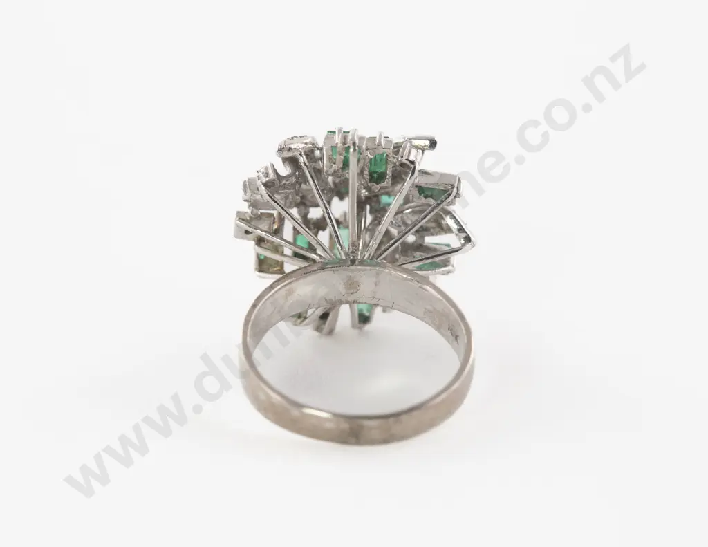 18ct White Gold Emerald and Diamond Cluster Ring Image 1++