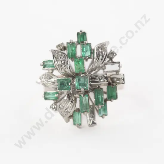 18ct White Gold Emerald and Diamond Cluster Ring