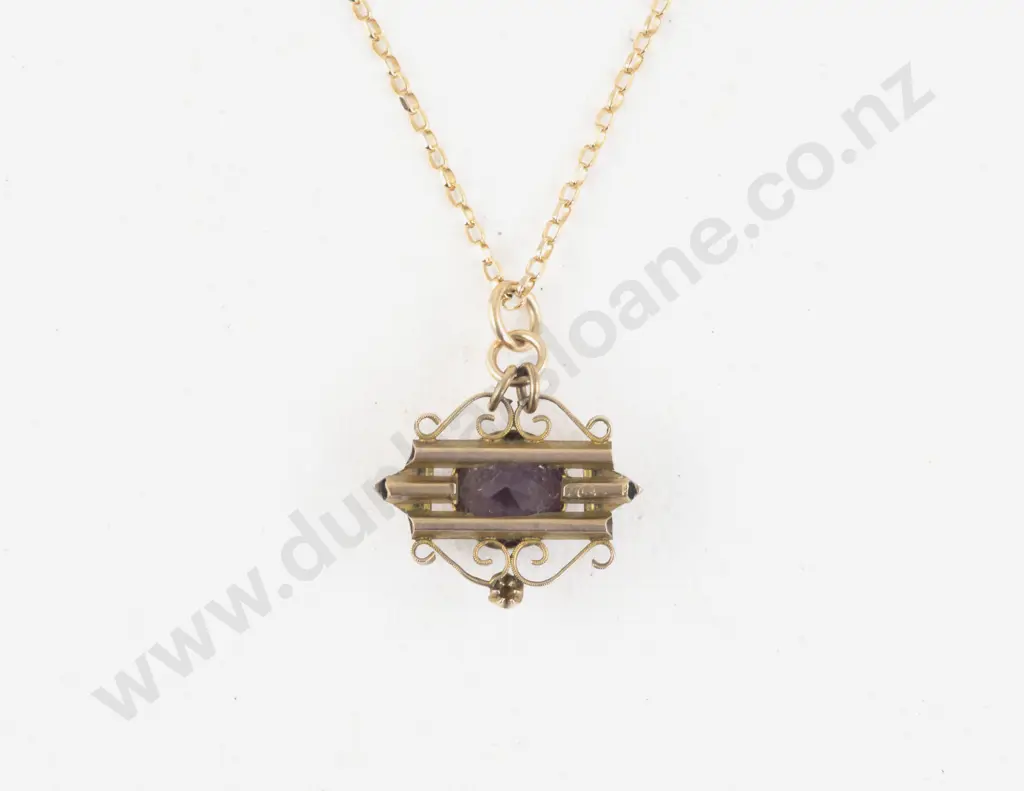 9ct Four Stone Amethyst and Seed Pearl Pendant Image 1++