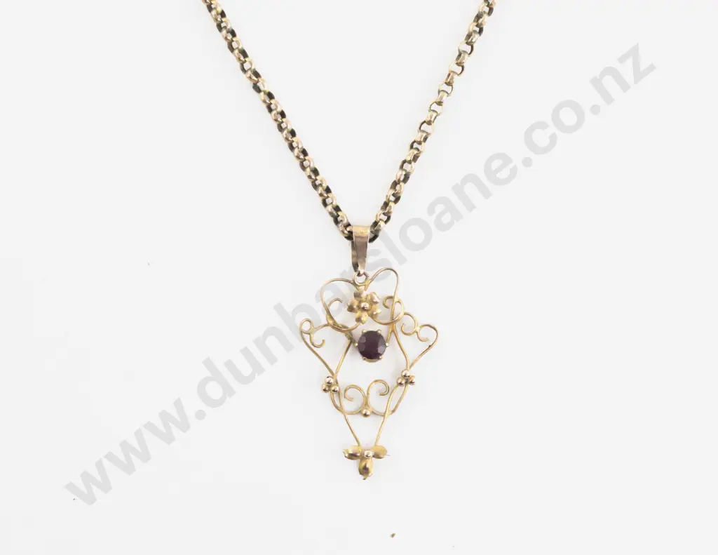 Edwardian Gold Amethyst Shield Pendant Image 1++