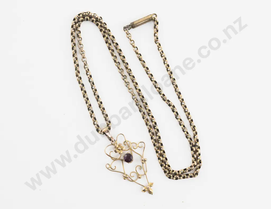 Edwardian Gold Amethyst Shield Pendant Image 1++
