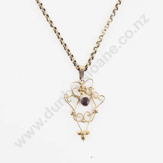 Edwardian Gold Amethyst Shield Pendant