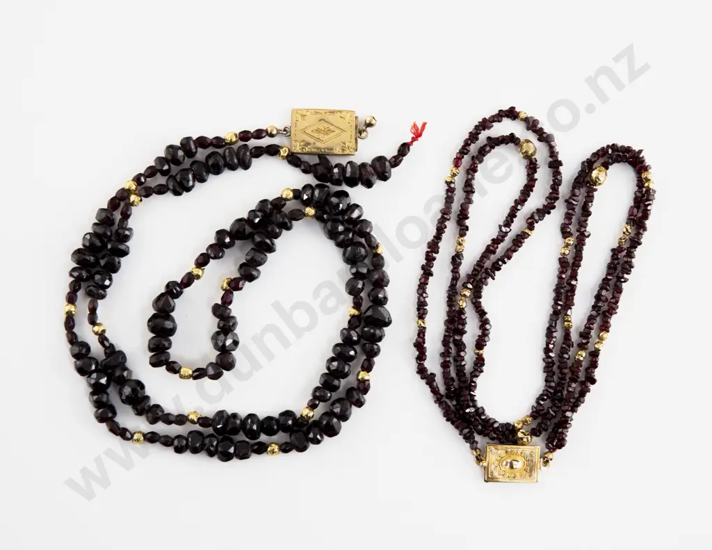 Victorian Double Strand Faceted Garnet Bead Necklace Image 1++