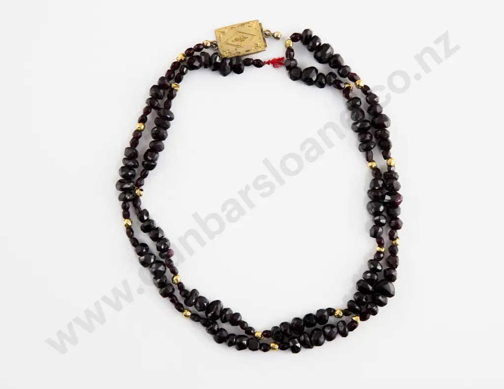 Victorian Double Strand Faceted Garnet Bead Necklace Image 1++