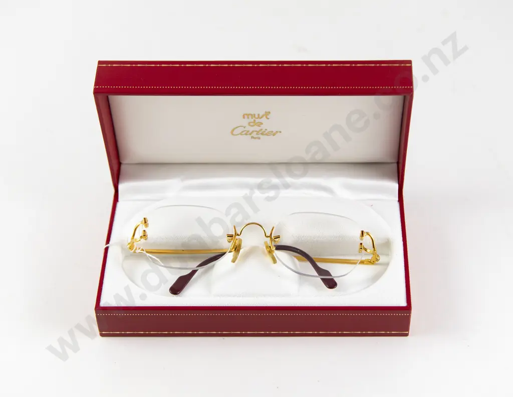 Cased Must de Cartier Paris Gold Metal Framed Spectacles Image 1++