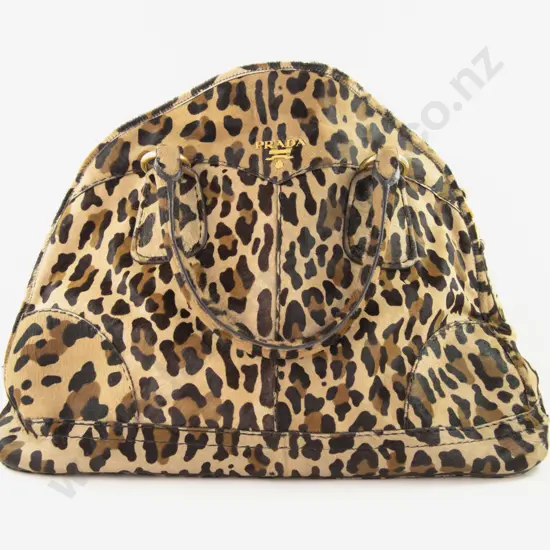 Prada Leopard Print Calf Hair Bowler Bag