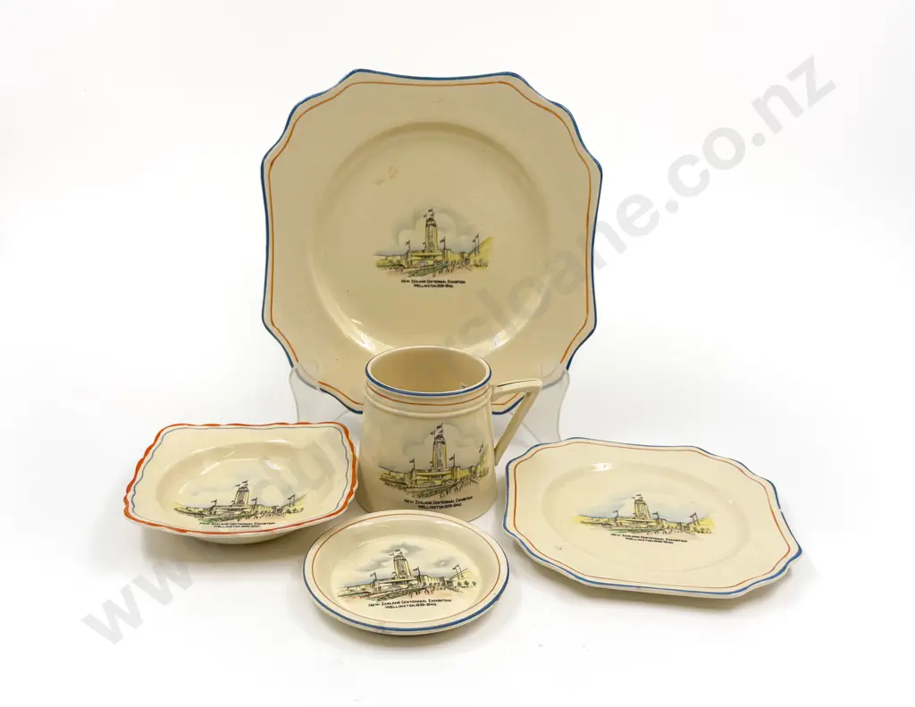 Five Pieces Crown Devon NZ Centennial 1940 Commemorative China Image 1++