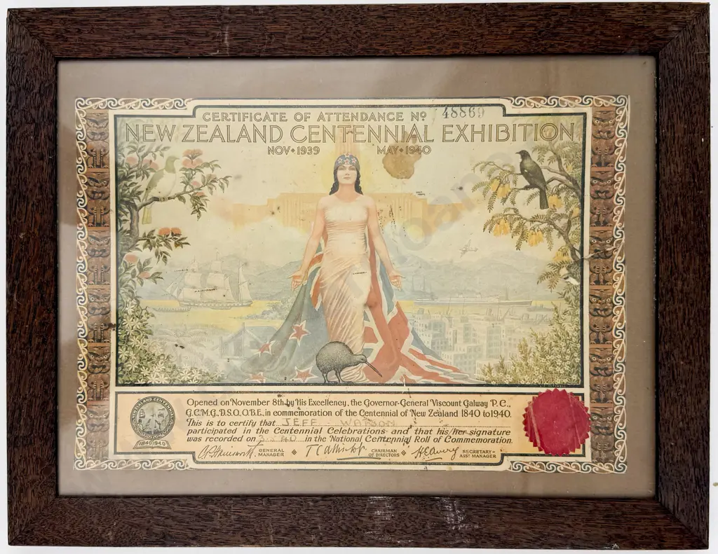 Small Collection NZ Centennial Exhibition 1940 Certificate etc Image 1++