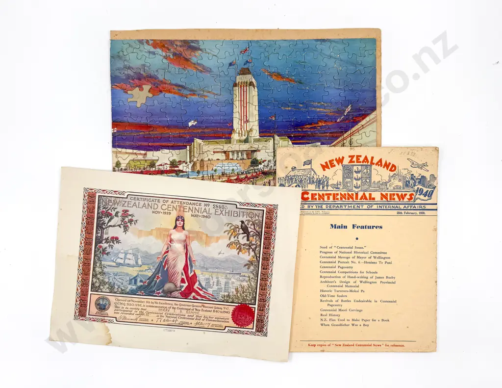 Small Collection NZ Centennial Exhibition 1940 Certificate etc Image 1++