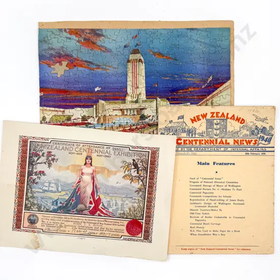 Small Collection NZ Centennial Exhibition 1940 Certificate etc
