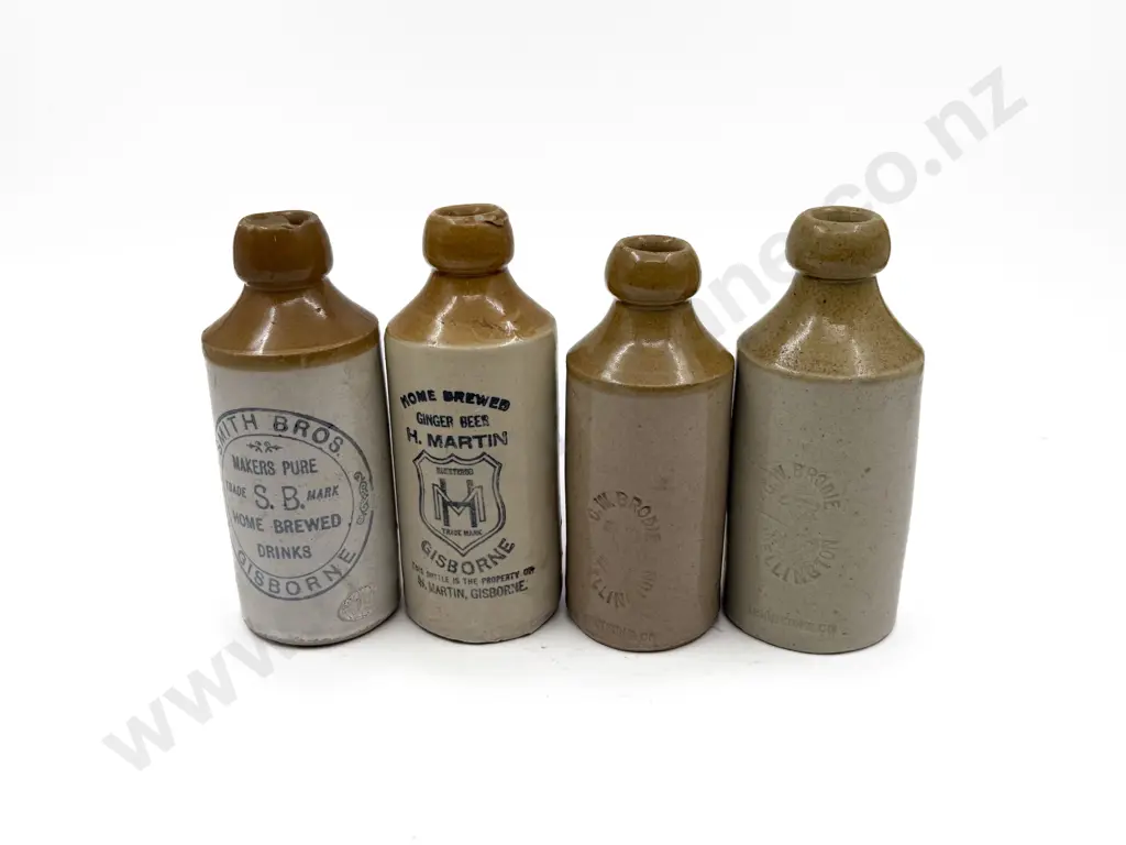 Four NZ Stoneware Ginger Beer Bottles Image 1++