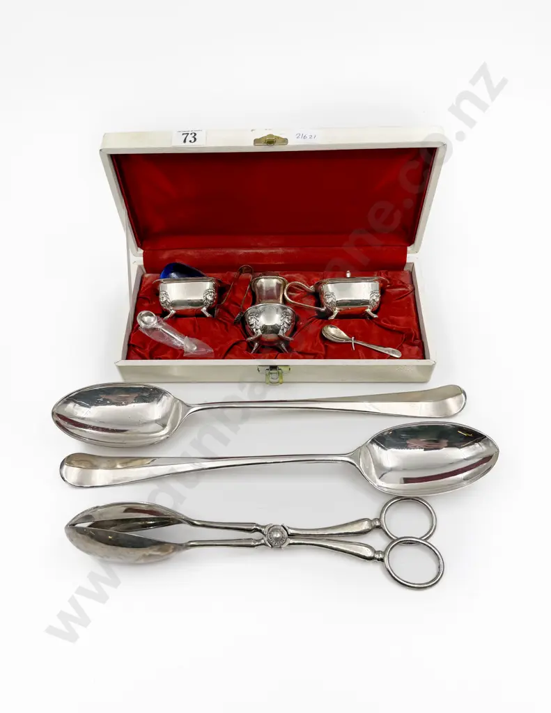 Boxed S/P Cruet Set together with Two Serving Spoons & Tongs Image 1++