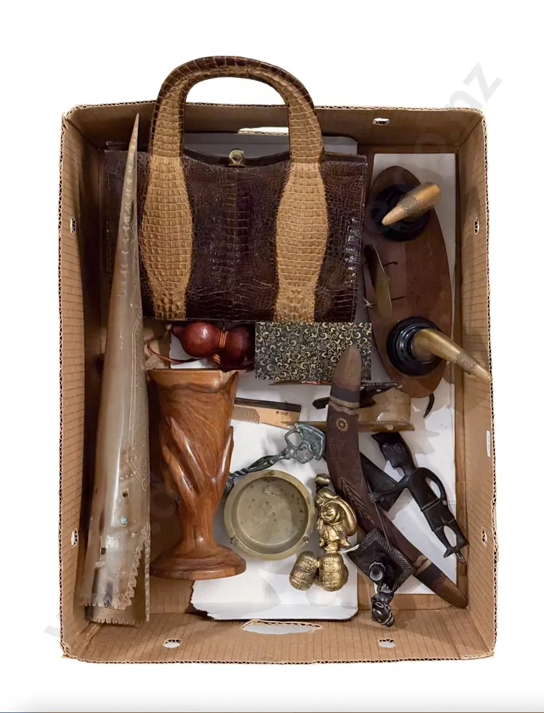 Mixed Assorted Tourist Ware & Woodware incl Lizard Skin Handbag Image 1++