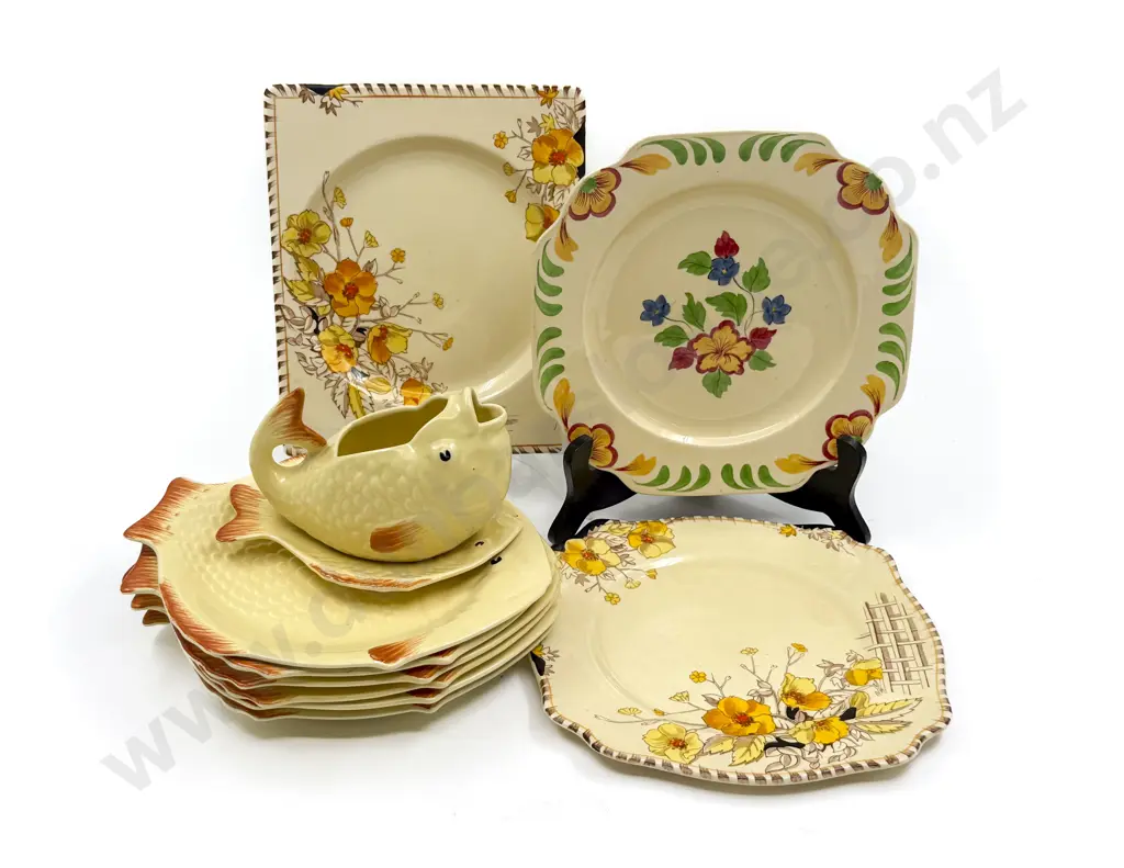 Part Shorters Fish Serving Ware Set & Three Vintage Sandwich Plates Image 1++