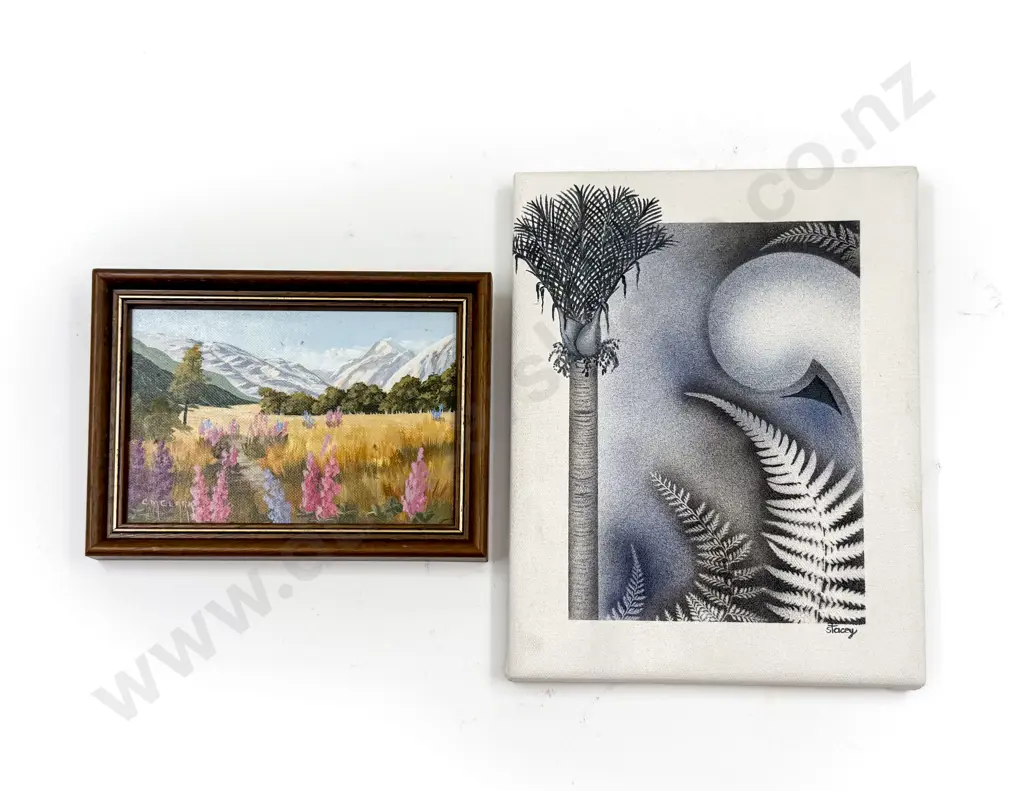 Stacey O'Neill Oil on Canvas & Christina Clark "Lupins Mount Cook" Image 1++